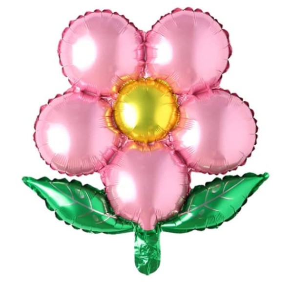 Balon foliowy Kwiatek z listkami jasny różowy, 45 cm (luz)