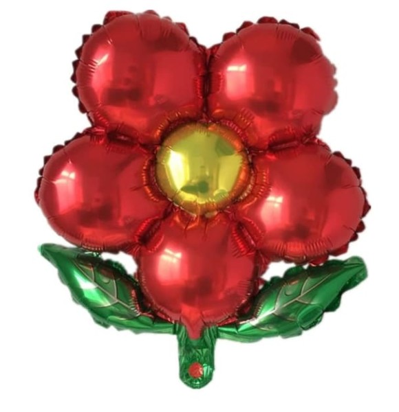 Balon foliowy Kwiatek z listkami czerwony, 45 cm (luz)