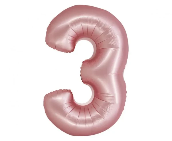 Balon foliowy cyfra "3" jasny różowy matowy, 76 cm
