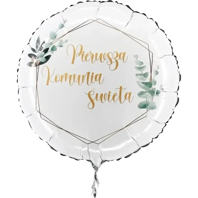 Balon foliowy Pierwsza Komunia Święta eukaliptus okrągły, 45 cm