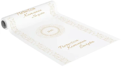 Bieżnik papierowy Pierwsza Komunia Święta złoty, 0,4x 5 m