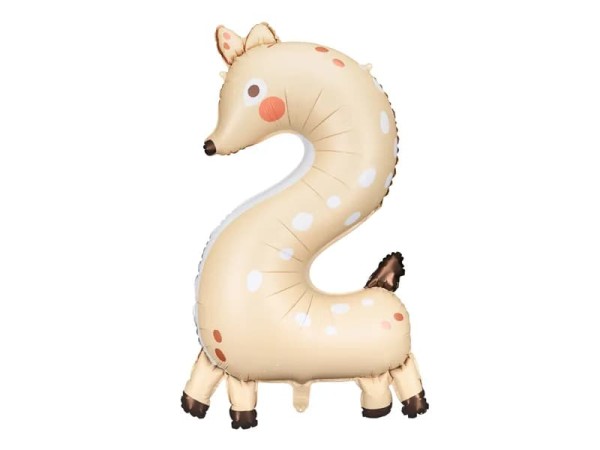 Balon foliowy cyfra "2" zwierzątko Sarenka, 62x108 cm