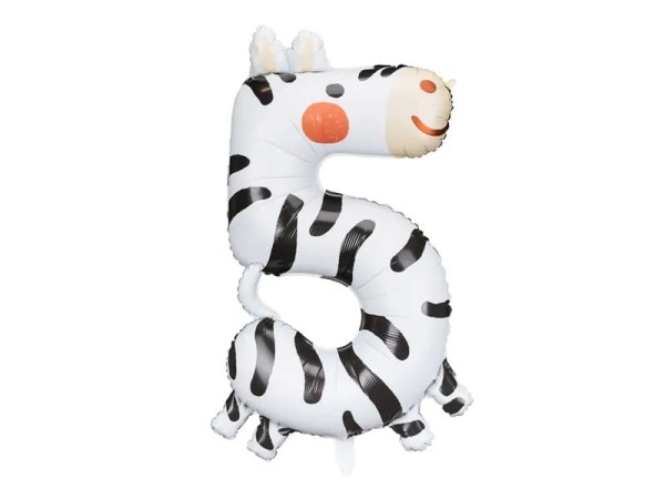 Balon foliowy cyfra "5" zwierzątko Zebra, 68x91 cm